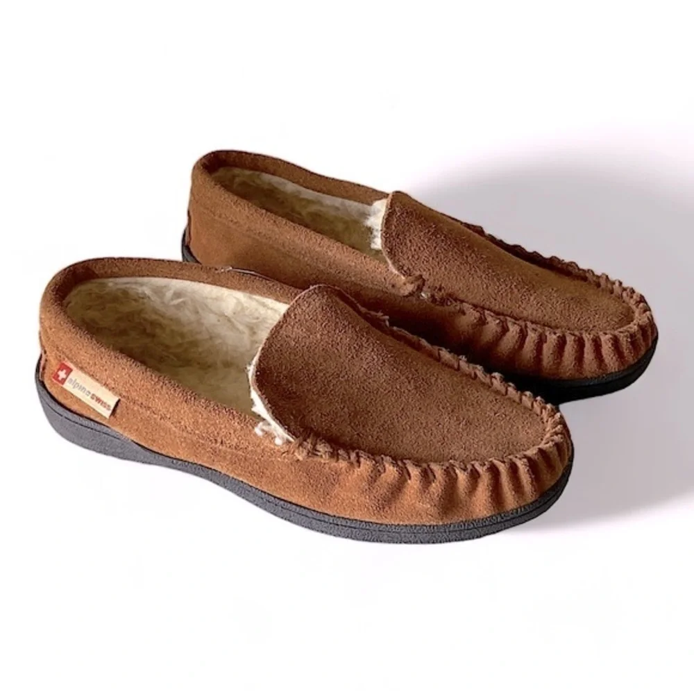 Alpine Swiss Genuine Suede Shearling Lined Moccasins Size 7 Cabincore NW…